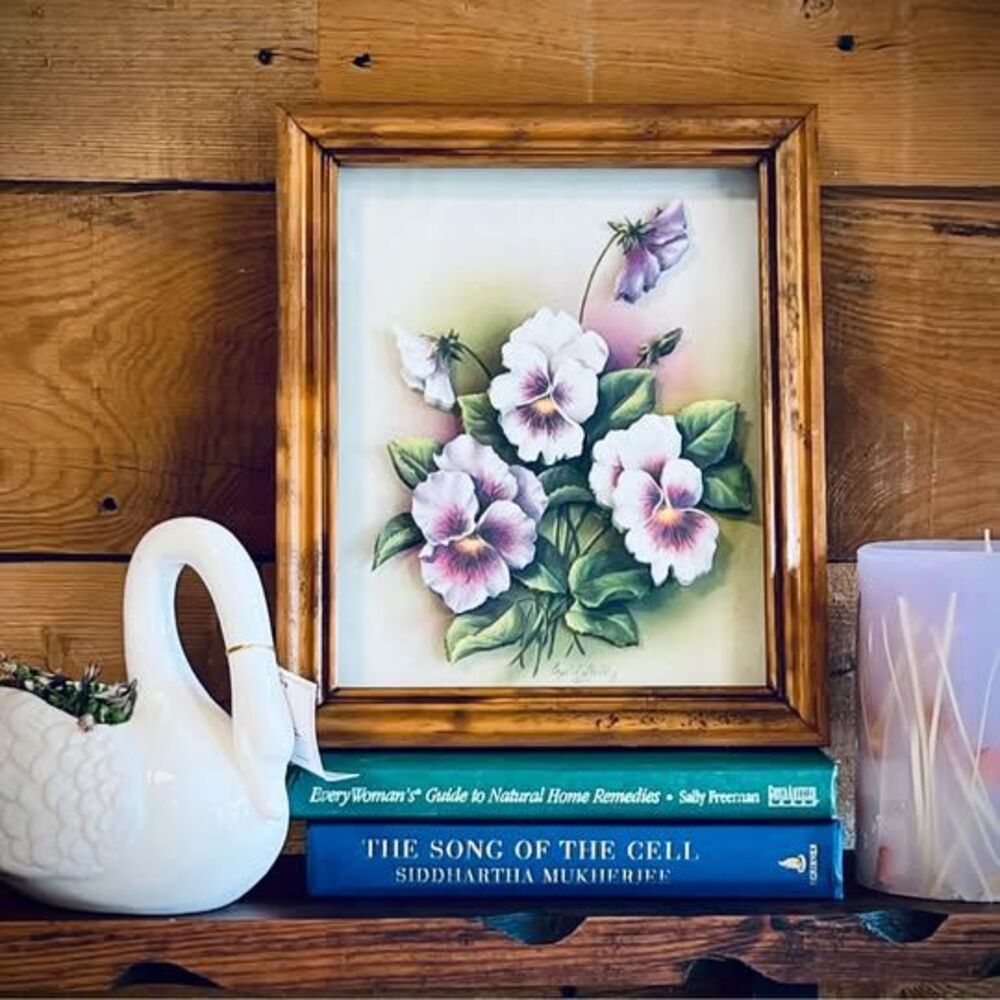 Vintage 3D Floral Shadow Box Wall Art – Framed Pansy Decor
